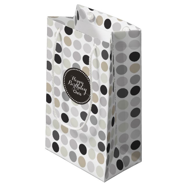 Modern black white polka dots pattern monogram small gift bag (Front Angled)