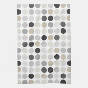 Modern black white polka dots pattern monogram tea towel