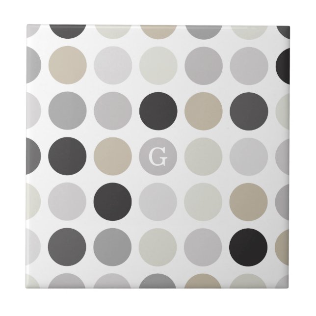 Modern black white polka dots pattern monogram tile (Front)