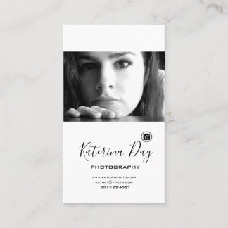 Modern black white portrait photography script business card