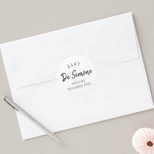 Modern Black White Pregnancy Announcement  Classic Round Sticker