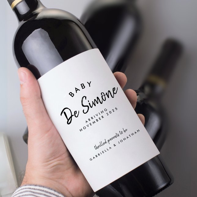 Modern Black White Pregnancy Announcement  Wine Label (Creator Uploaded)