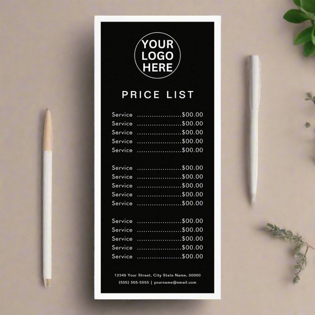 Modern Black & White Price List Services Logo  Rack Card (Creator Uploaded)
