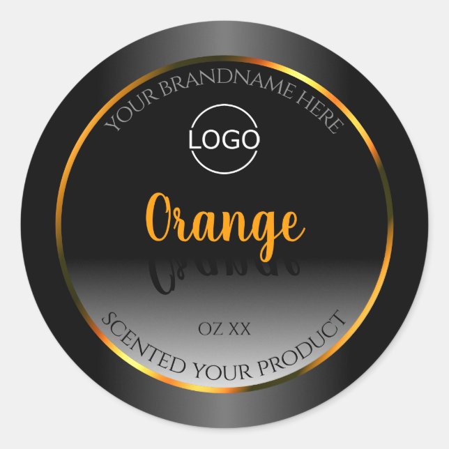 Modern Black White Product Label Orange Frame Logo (Front)