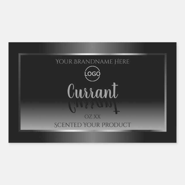 Modern Black White Product Label Silver Frame Logo (Front)