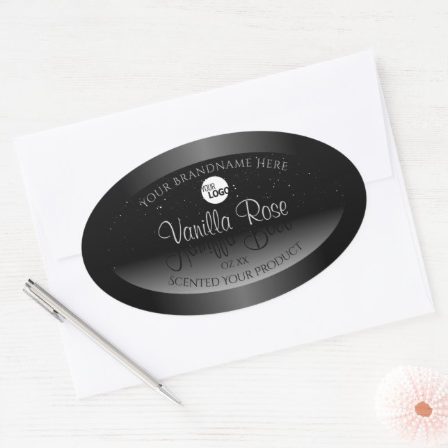 Modern Black White Product Label Soft Glitter Logo (Envelope)