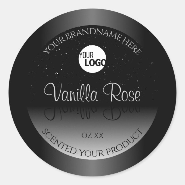 Modern Black White Product Label Soft Glitter Logo (Front)