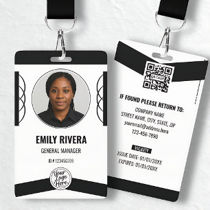 Modern Black White Professional Staff Photo ID Badge