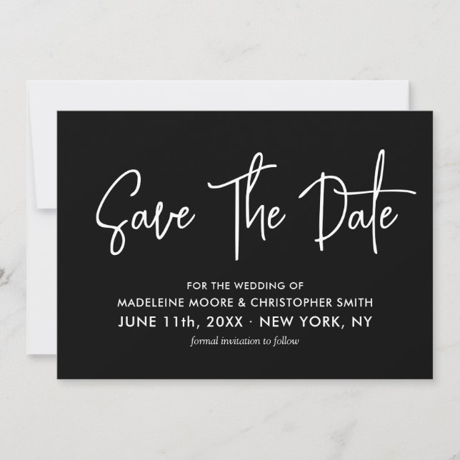 Modern Black White QR Code Calligraphy Save The Date (Front)