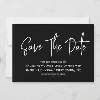 Modern Black White QR Code Calligraphy Save The Date