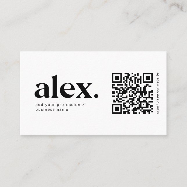 Modern Black & White QR Code Logo Business Card (Front)