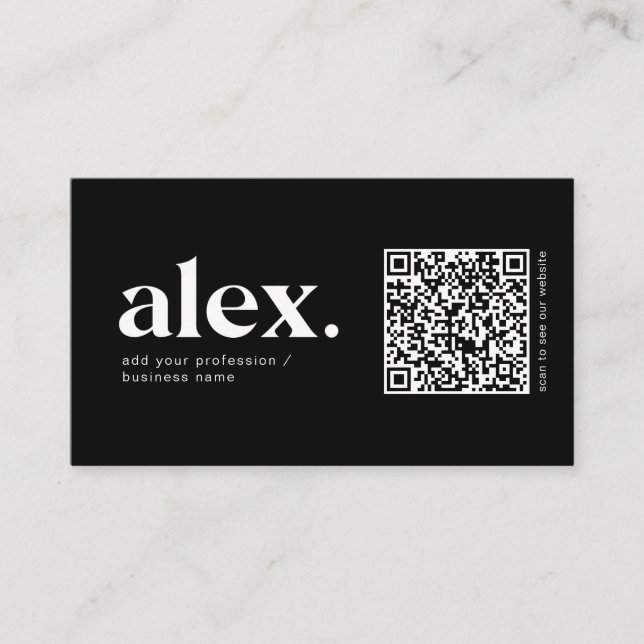 Modern Black & White QR Code Logo Business Card (Front)