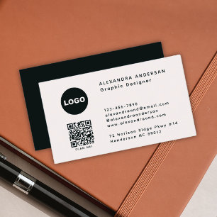 Modern Black White QR Code Logo Professional Business Card