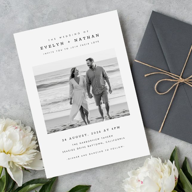 Modern Black & White QR Code Photo Wedding Invitation (Creator Uploaded)