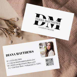 Modern Black White,QR Code Professional Photo Business Card
