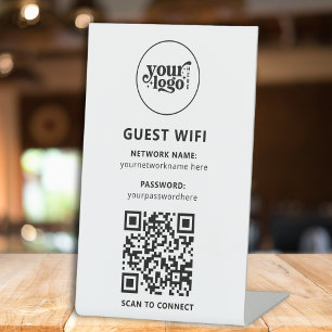Modern Black White QR WiFi Password Business Sign