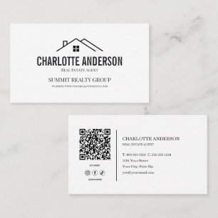 Modern Black White Real Estate Agent Business  Card