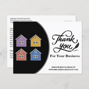 Modern Black & White Real Estate Agent Thank You Postcard