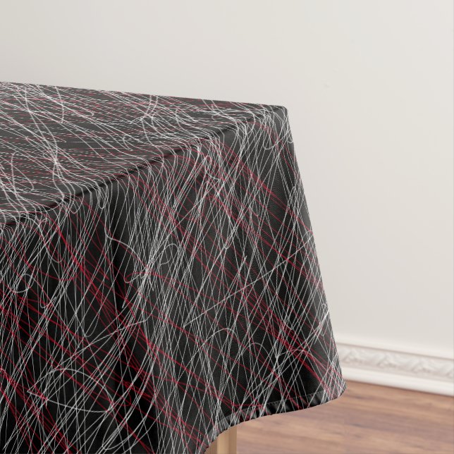 Modern Black White Red Abstract Scribble Graphic Tablecloth (In Situ)