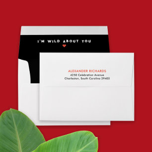 Modern Black White Red Heart Wild About You Typo Envelope