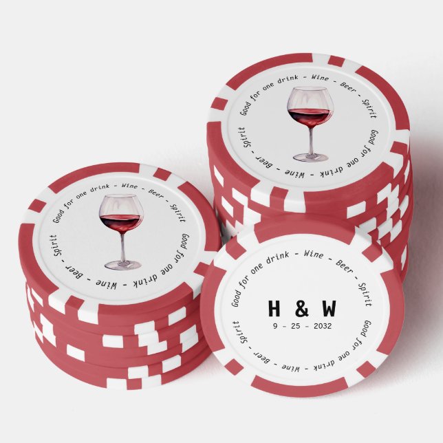 Modern Black White Red Wine Drink Voucher Wedding Poker Chips (Stack)