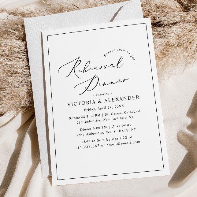 Modern Black White Rehearsal Dinner Invitation (Creator Uploaded)