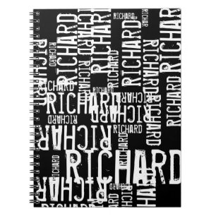 Modern Black White Repeated Custom Name Notebook