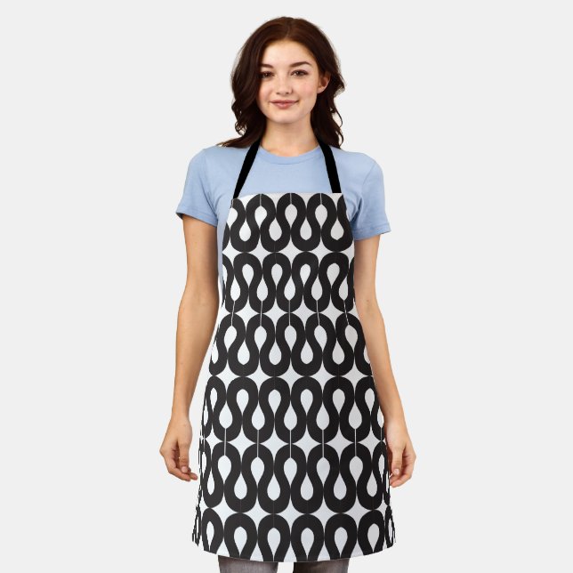 Modern black white retro bold waves pattern apron (Worn)