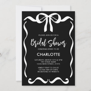 Modern Black White Ribbon Bow Bridal Shower Invitation