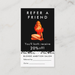 Modern Black White Salon Referral Card Beauty