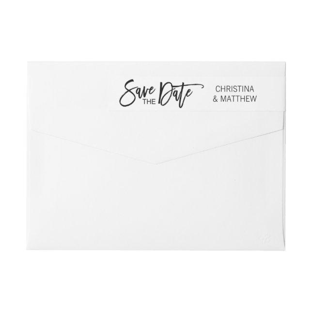 Modern Black White SAVE THE DATE Wedding Wrap Around Label (Back)
