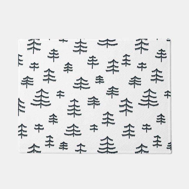 Modern Black & White Scandinavian Christmas Trees Doormat (Front)