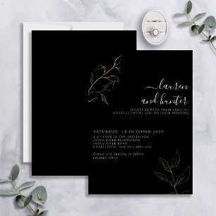 Modern Black White Script Botanical Wedding Gold