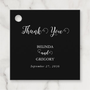 Modern Black & White Script Couple Photo Wedding Favour Tags