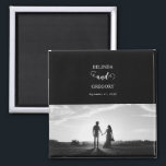 Modern Black & White Script Couple Photo Wedding  Magnet<br><div class="desc">A beautiful black and white calligraphy script design showcasing the couple's photo. A modern wedding couple photo design with simple minimalistic elements. An ideal wedding modern favour design for anyone who loves script calligraphy, black and white designs and photo picture wedding stationery. Matching wedding invitations and other stationery items are...</div>