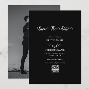 Modern Black & White Script Couple Photo Wedding Save The Date