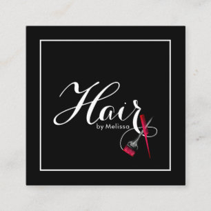 Modern Black & White Script Hair By Your Name Square Business Card