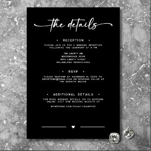Modern Black White Script Minimal Wedding Details Enclosure Card