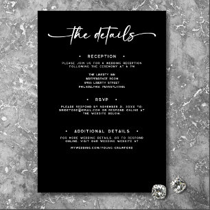 Modern Black White Script Minimal Wedding Details Enclosure Card