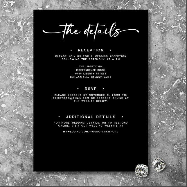 Modern Black White Script Minimal Wedding Details Enclosure Card (Modern Black White Script Photo Wedding Details Enclosure Card)