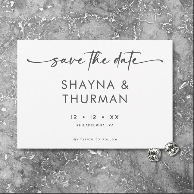 Modern Black White Script Minimal Wedding Save The Date (Creator Uploaded)