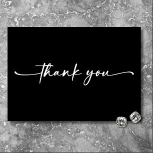 Modern Black White Script Minimal Wedding Thank You Card