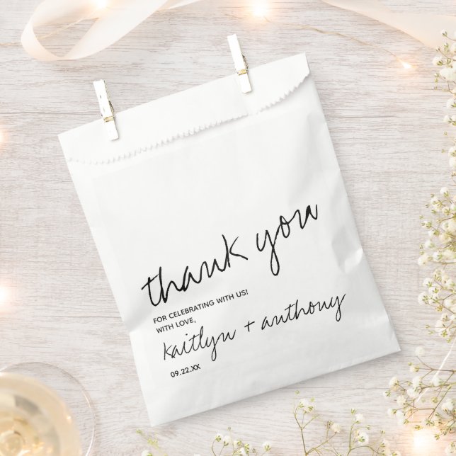 Modern Black & White Script Minimalistic Wedding Favour Bags (Clipped)