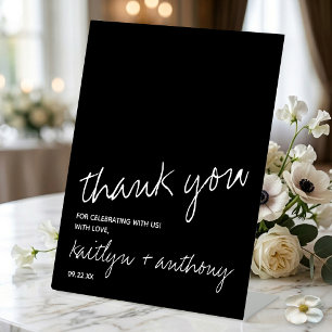 Modern Black & White Script Minimalistic Wedding Pedestal Sign