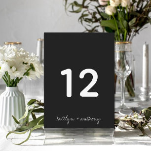 Modern Black & White Script Minimalistic Wedding Table Number