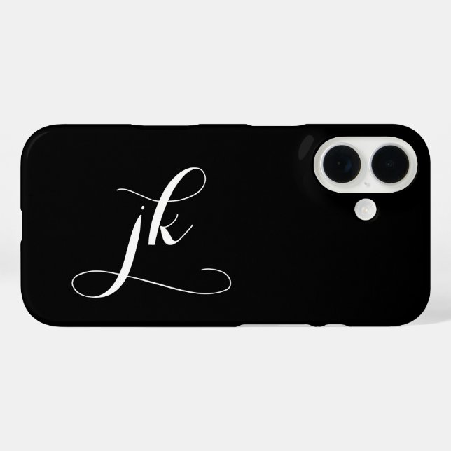 Modern Black White Script Monogram Name Case-Mate iPhone Case (Back (Horizontal))