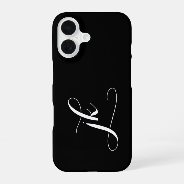 Modern Black White Script Monogram Name iPhone 16 Case (Back)