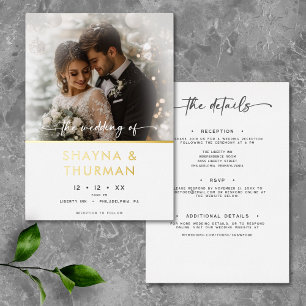 Modern Black White Script Photo Minimal Wedding