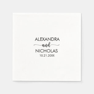 Modern Black White Script Wedding Napkin