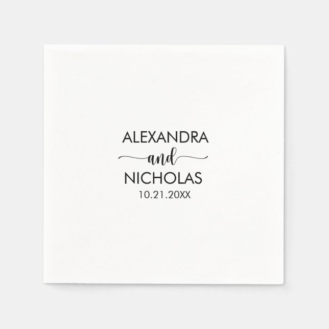 Modern Black White Script Wedding Napkin (Front)